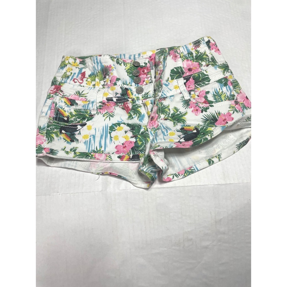 Almost Famous Womens Tropical Toucan Flamingo Floral Shorts White Size 9
